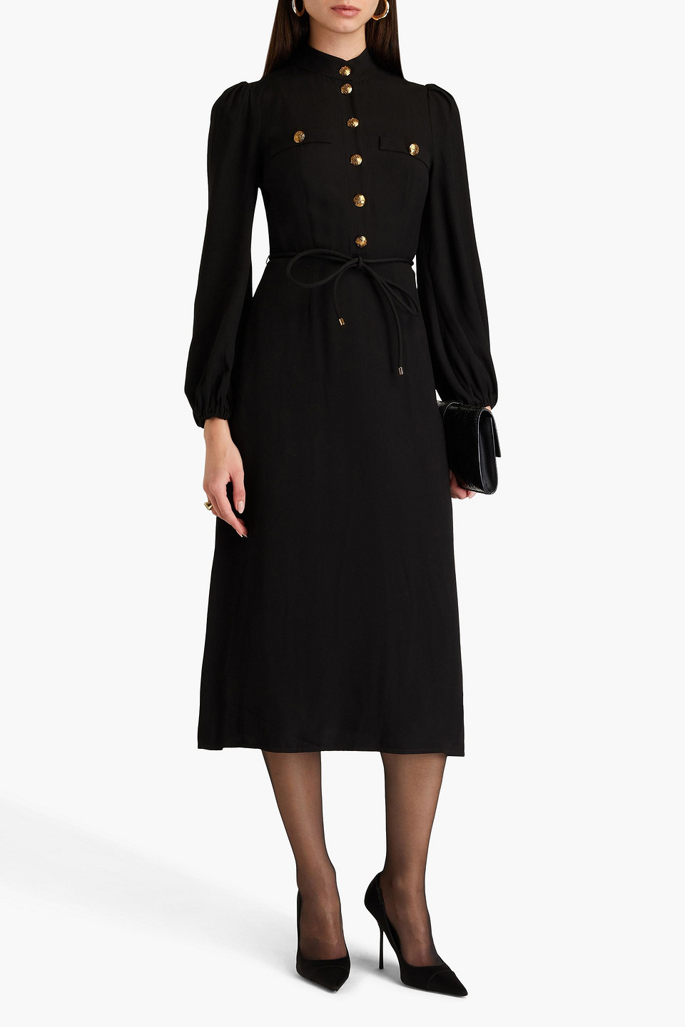Zimmermann Belted Crepe Midi Shirt Dress In Schwarz
