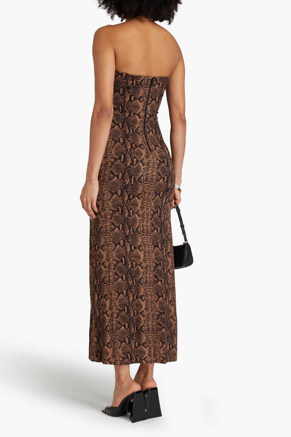 Alice And Olivia Strapless Snake-print Jersey Maxi Dress In Animal Print