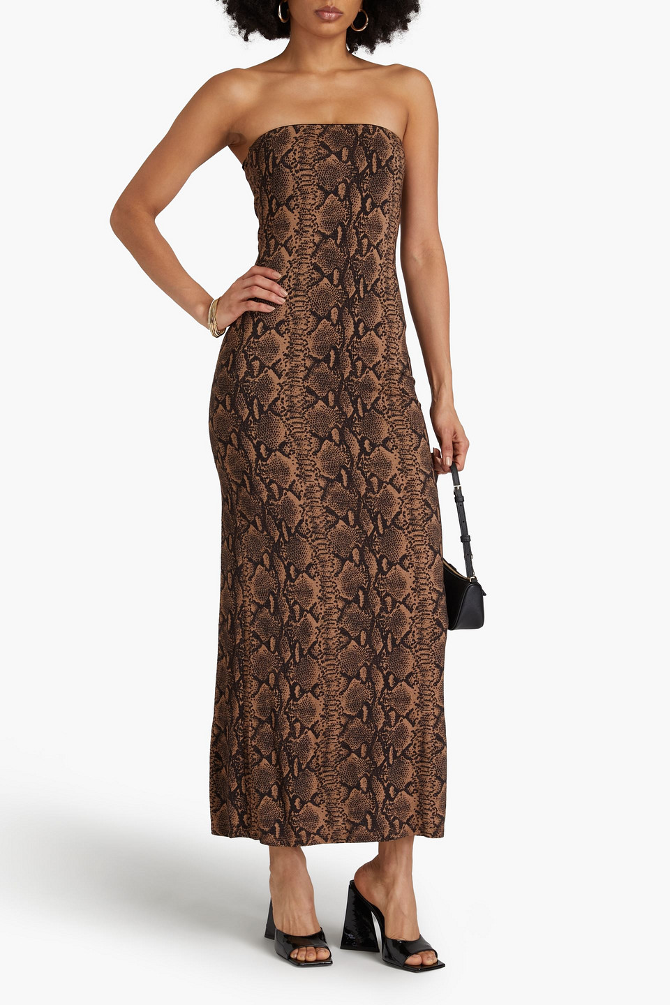 Alice And Olivia Strapless Snake-print Jersey Maxi Dress In Animal Print