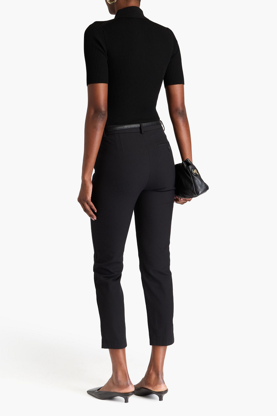 Theory Cropped Cotton-blend Twill Tapered Pants In Schwarz