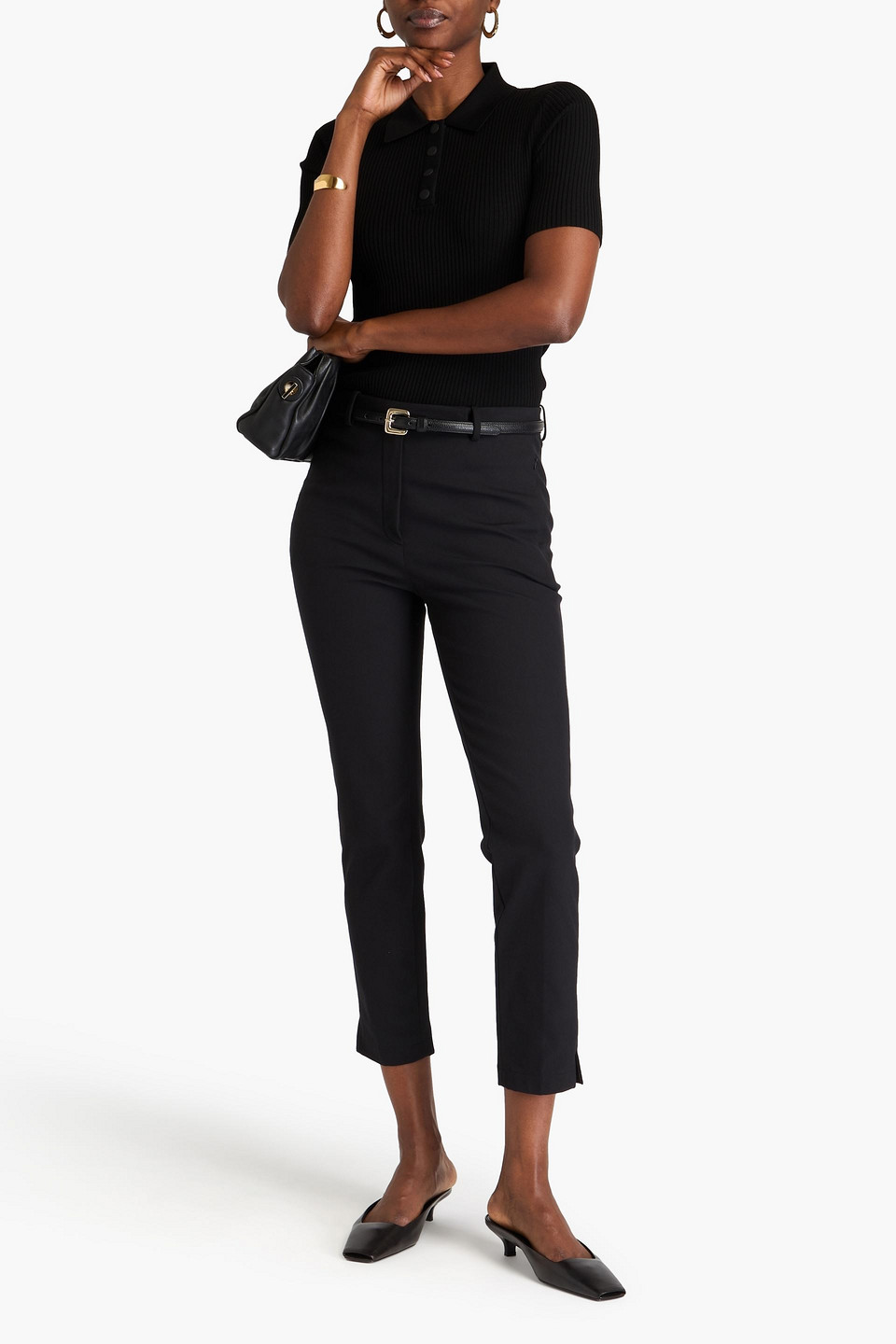 Theory Cropped Cotton-blend Twill Tapered Pants In Schwarz