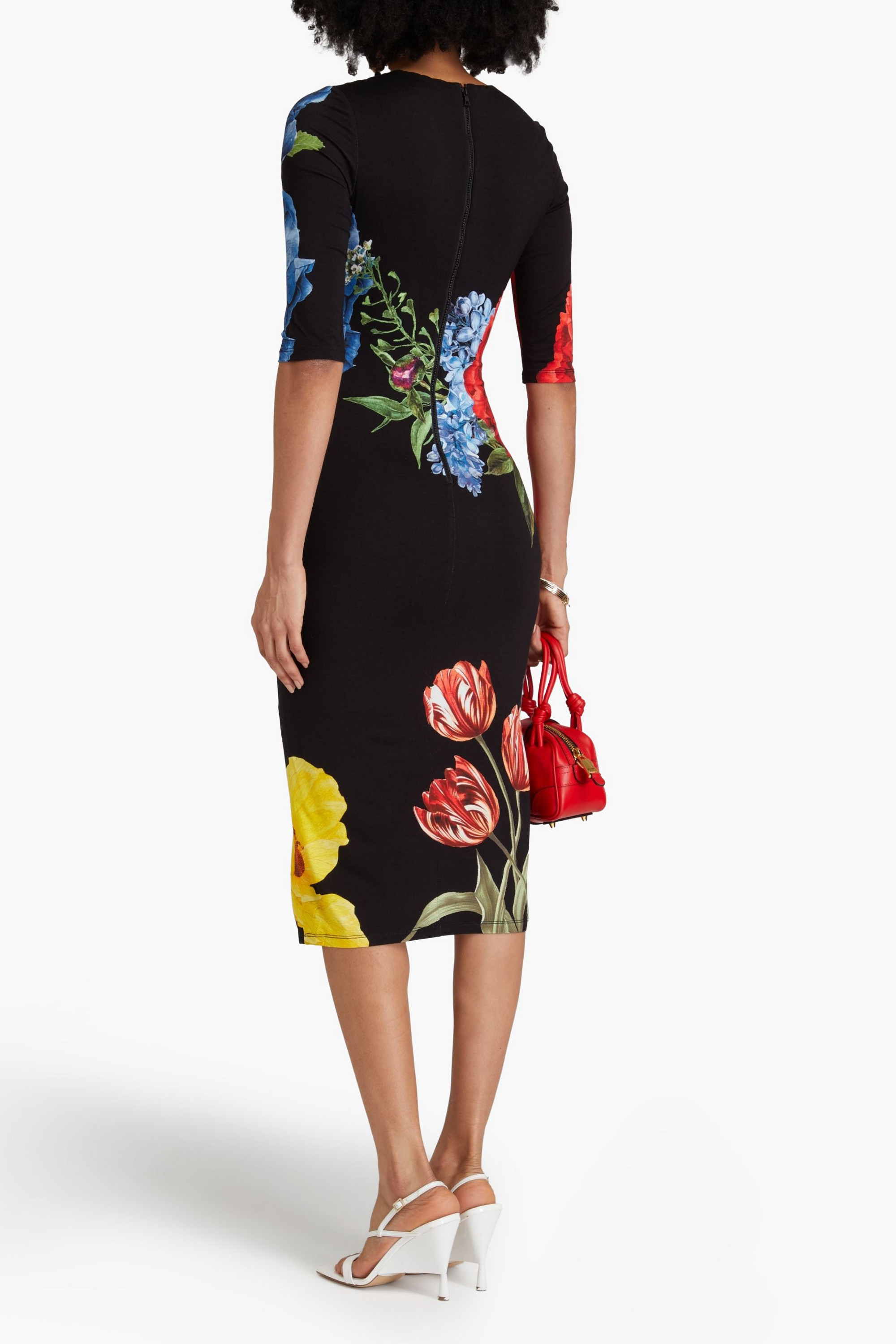 alice + olivia Floral-print jersey midi dress