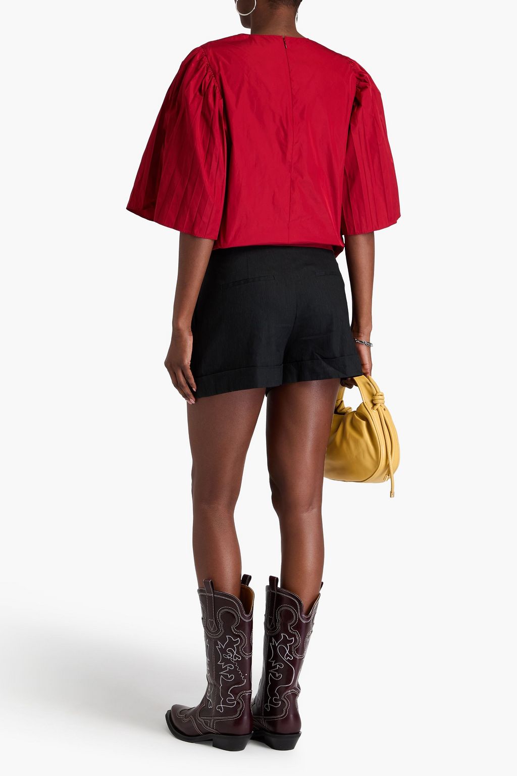 ALICE + OLIVIA شورت من مزيج الكتّان بكسرات