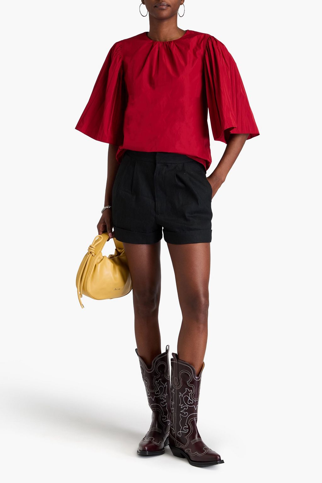 ALICE + OLIVIA شورت من مزيج الكتّان بكسرات