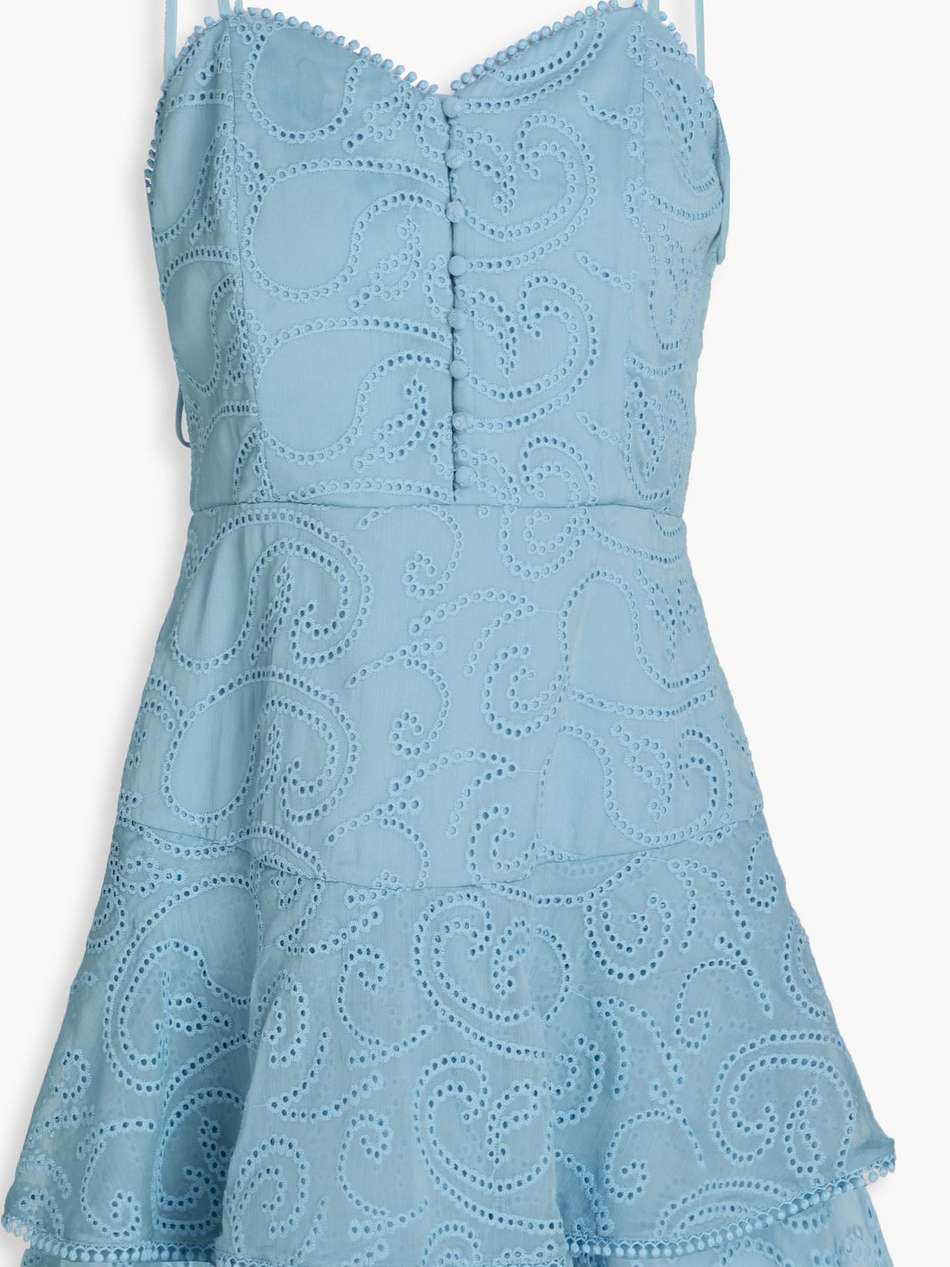 rosette ruffled broderie anglaise crepon mini dress