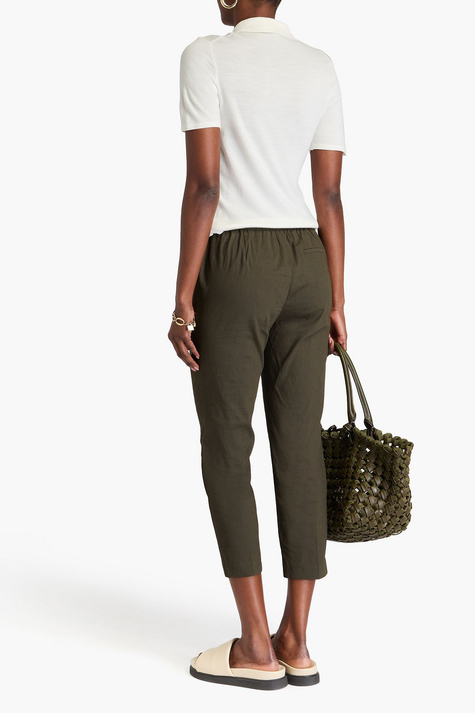 Theory Treeca Good Linen Cropped Pull-on Ankle Pants In Grün
