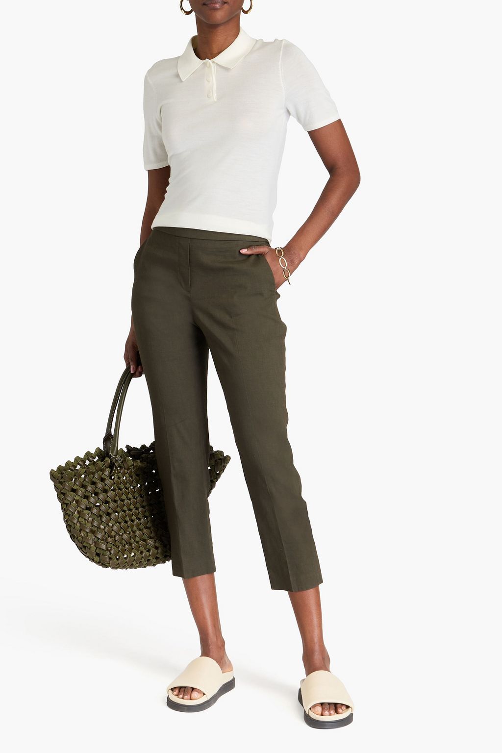 THEORY Cropped linen-blend tapered pants