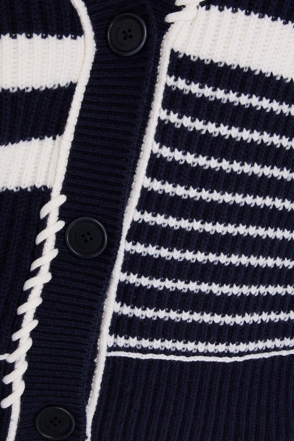 SIMKHAI Adara striped ribbed wool and cashmere-blend cardigan