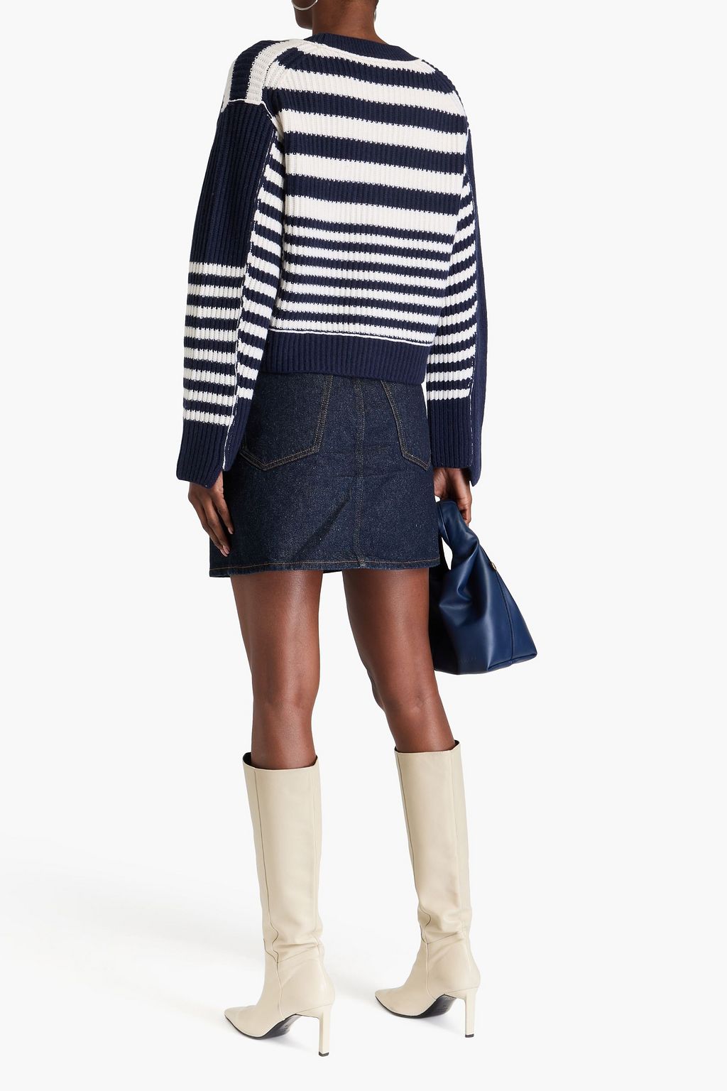 SIMKHAI Adara striped ribbed wool and cashmere-blend cardigan