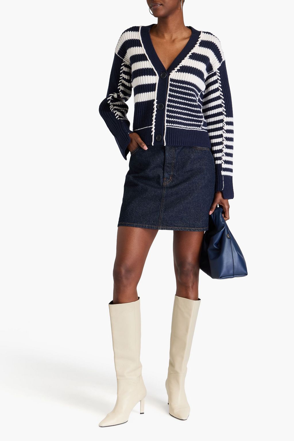 SIMKHAI Adara striped ribbed wool and cashmere-blend cardigan