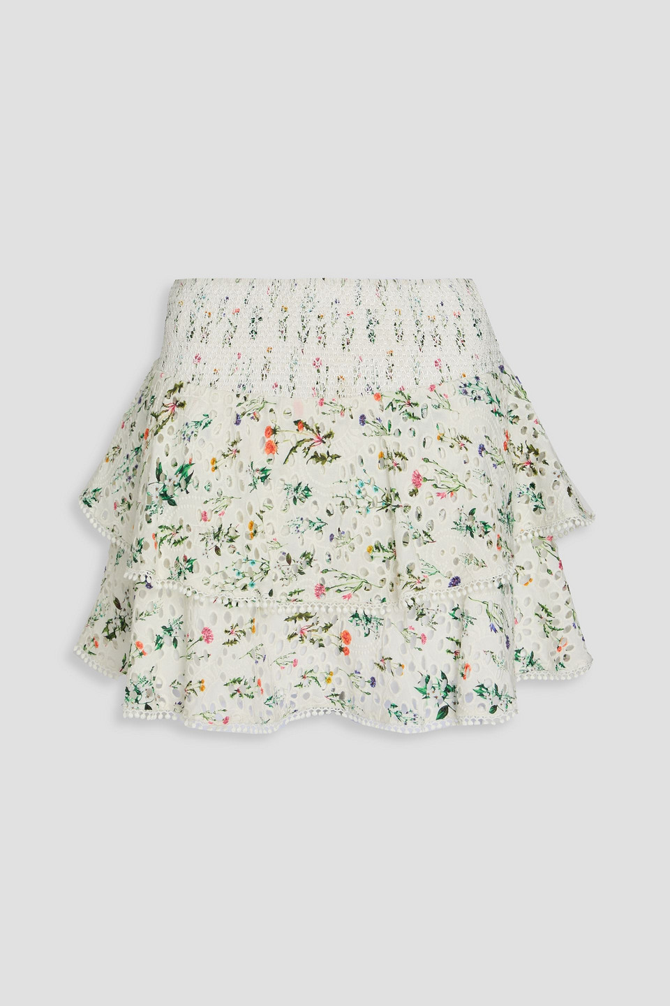 Alice And Olivia Joey Floral-print Broderie Anglaise Cotton Mini Skirt In Ivory
