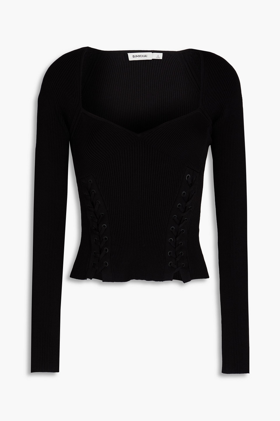 Simkhai Lace-up Ribbed-knit Top In Black