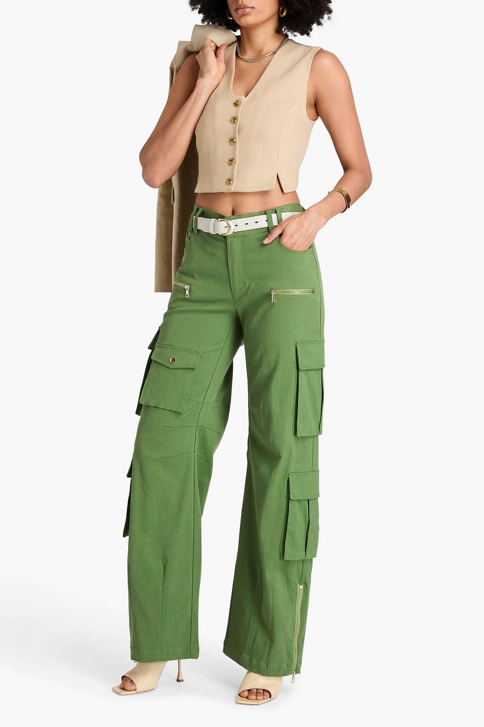 Alice And Olivia Akers Oversized Cargo Pant In Leaf Green