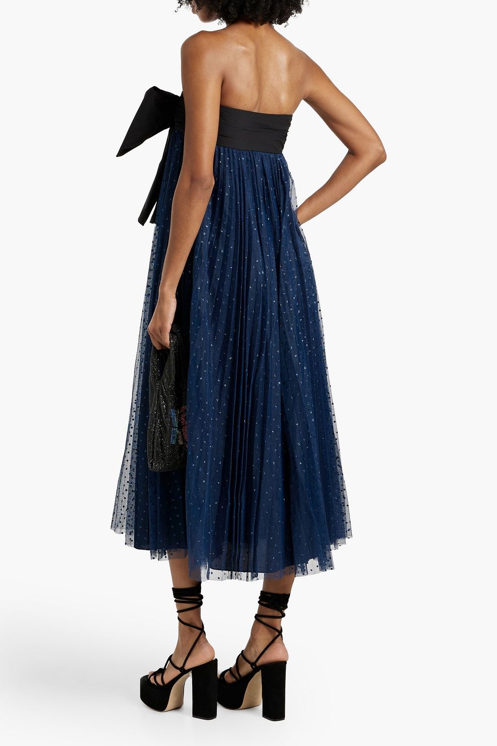 REDVALENTINO Strapless bow-detailed glittered tulle midi dress