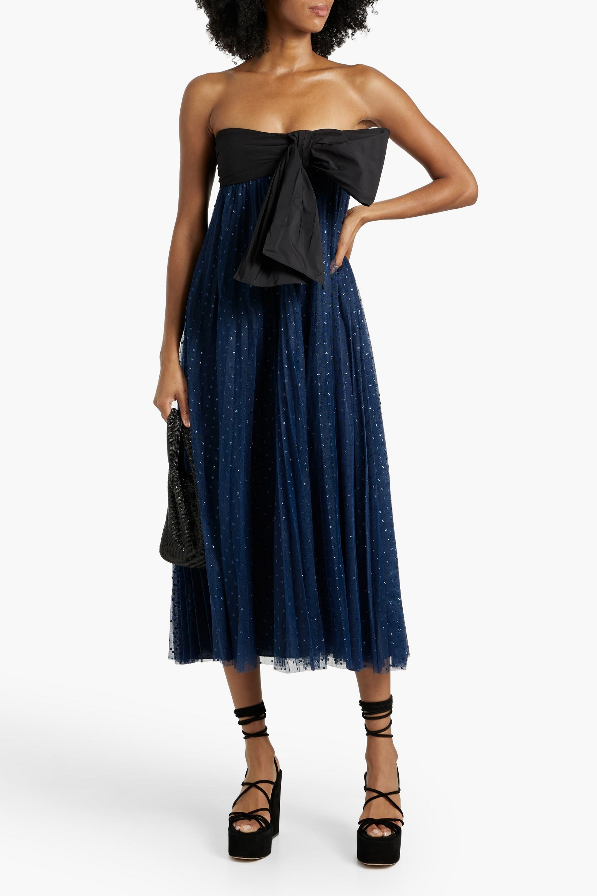 REDValentino Strapless bow-detailed glittered tulle midi dress