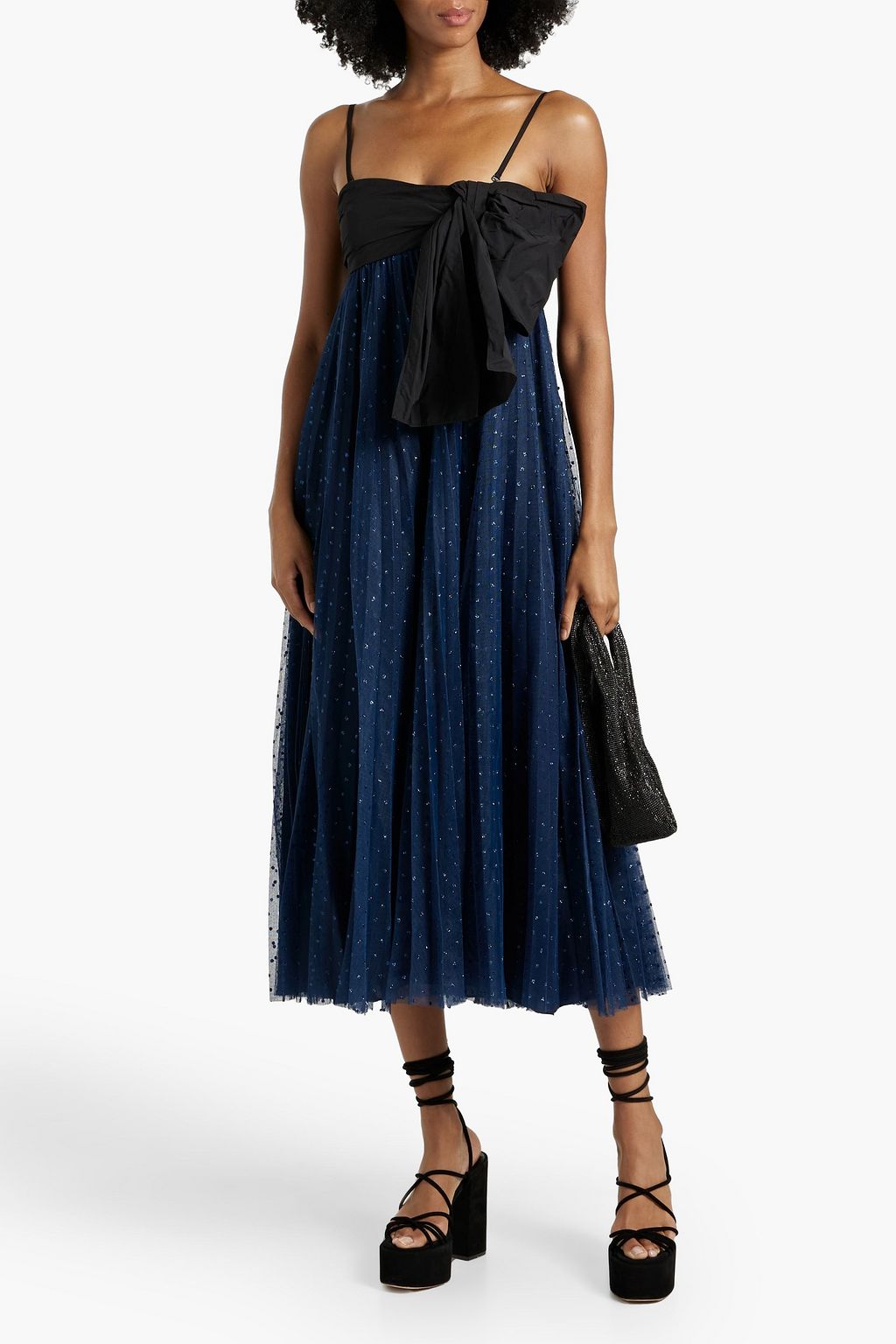 REDVALENTINO Strapless bow-detailed glittered tulle midi dress