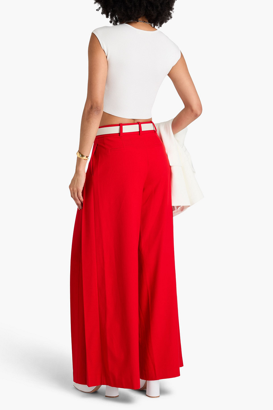 Alice And Olivia Calvin Pleated Twill Wide-leg Pants In Red