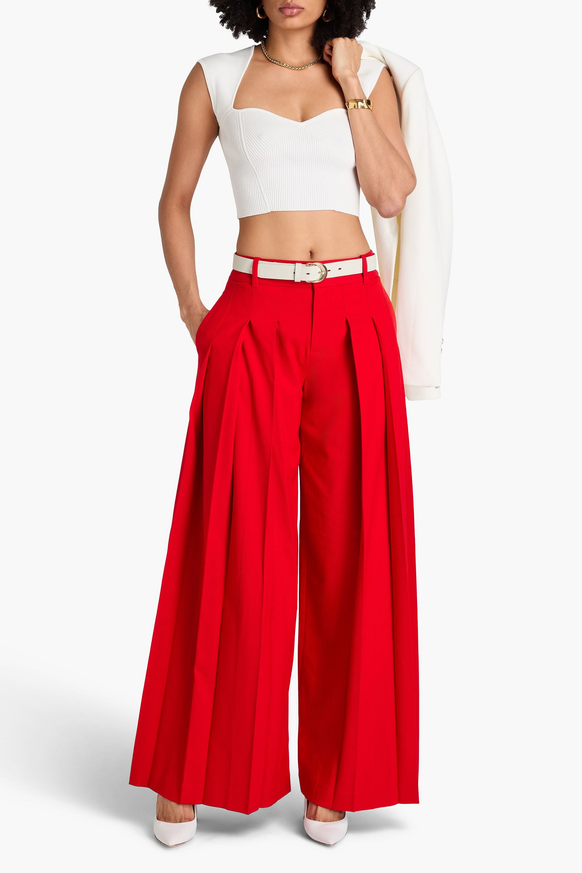 alice + olivia Calvin pleated twill wide-leg pants