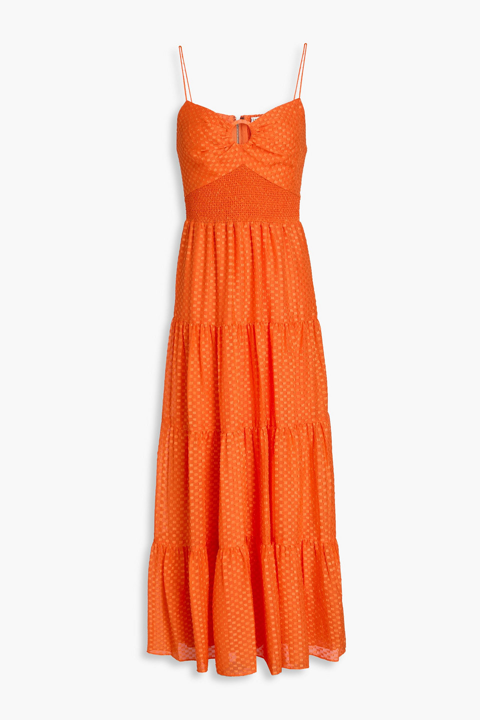 Alice And Olivia Clea Tiered Fil Coupé Crepon Maxi Dress In Orange