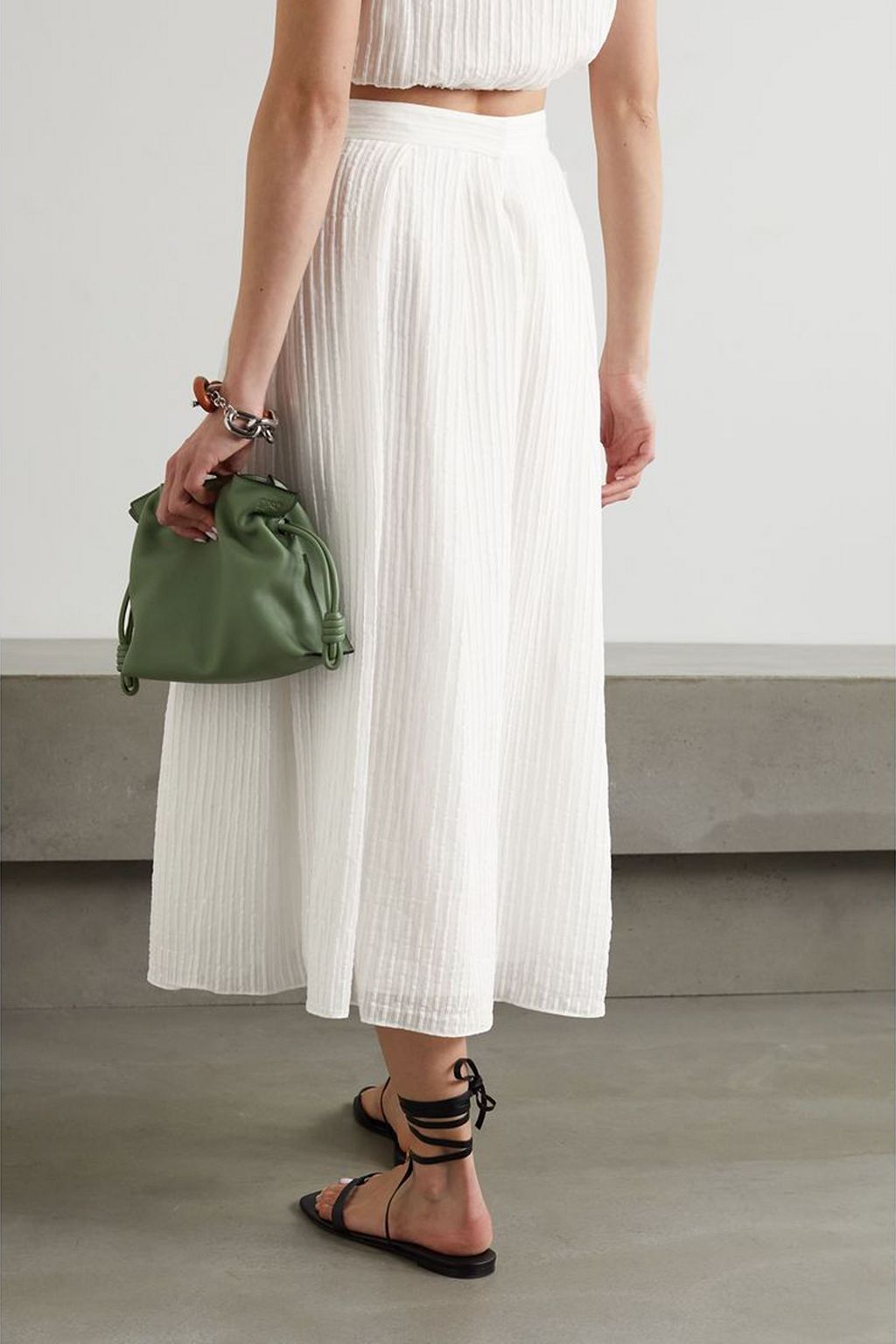 ERDEM Lavin pleated seersucker midi skirt