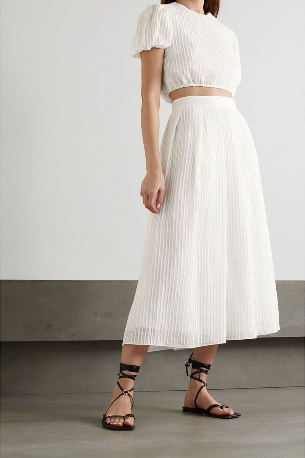 ERDEM Lavin pleated seersucker midi skirt