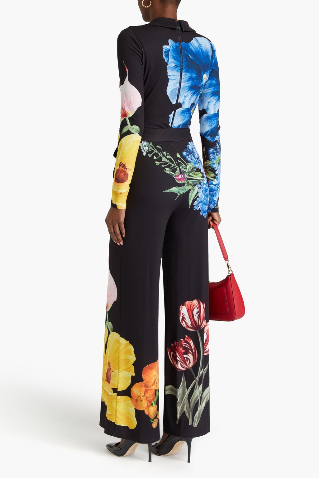 ALICE + OLIVIA Wrap-effect floral-print satin-jersey jumpsuit