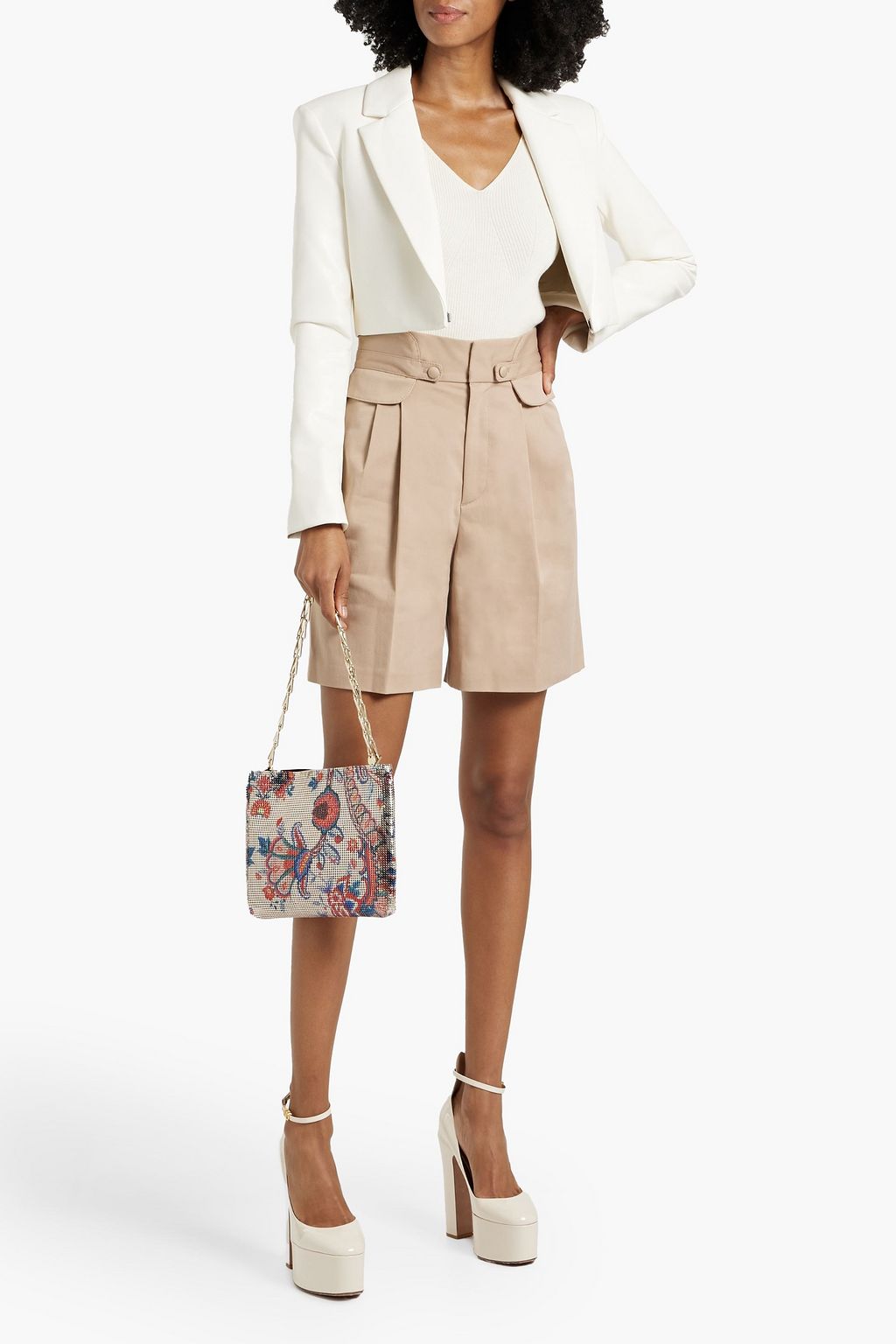 REDVALENTINO Pleated cotton-blend twill shorts