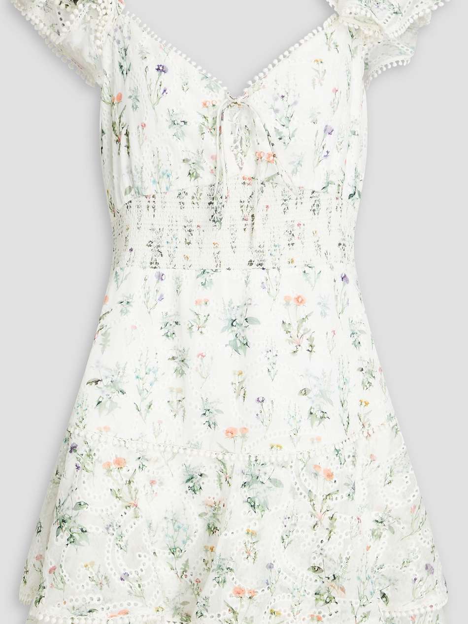 ruffled floral-print broderie anglaise crepon mini dress