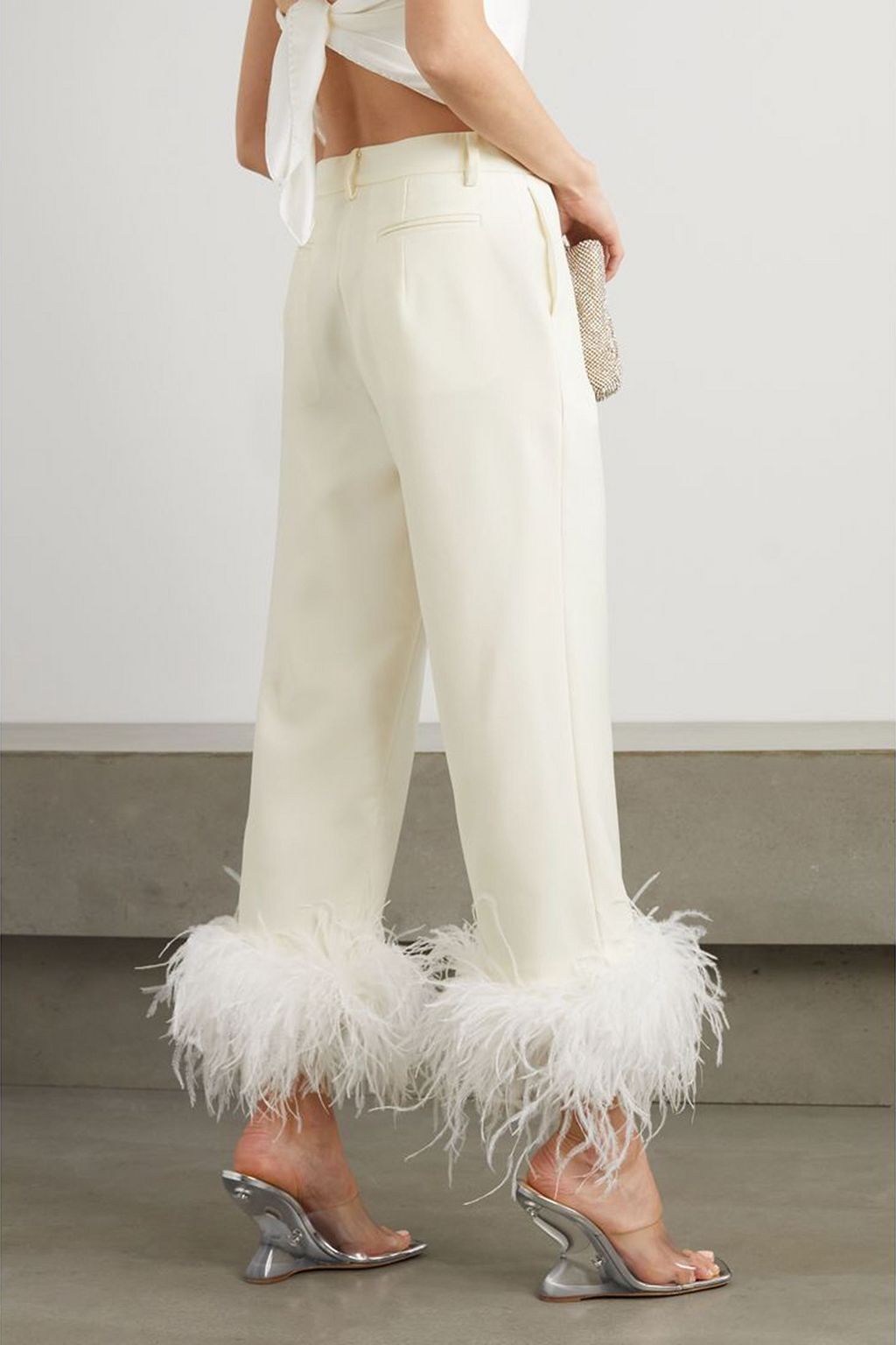 MAGDA BUTRYM Feather-trimmed wool-twill straight-leg pants