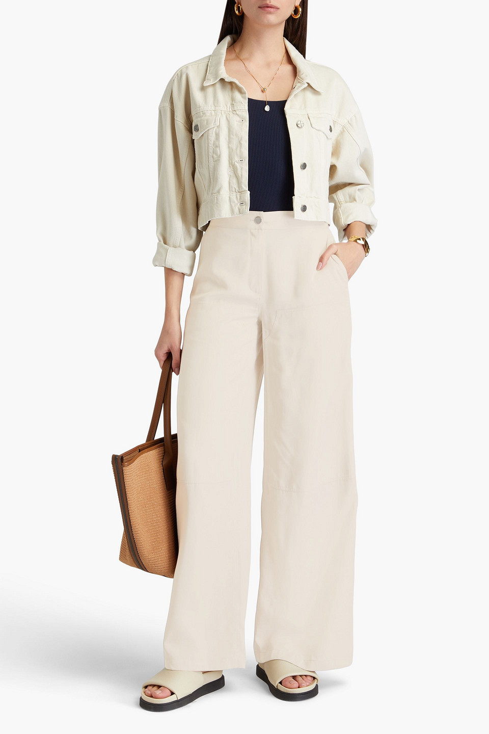 Theory Lyocell-twill Wide-leg Pants In Beige