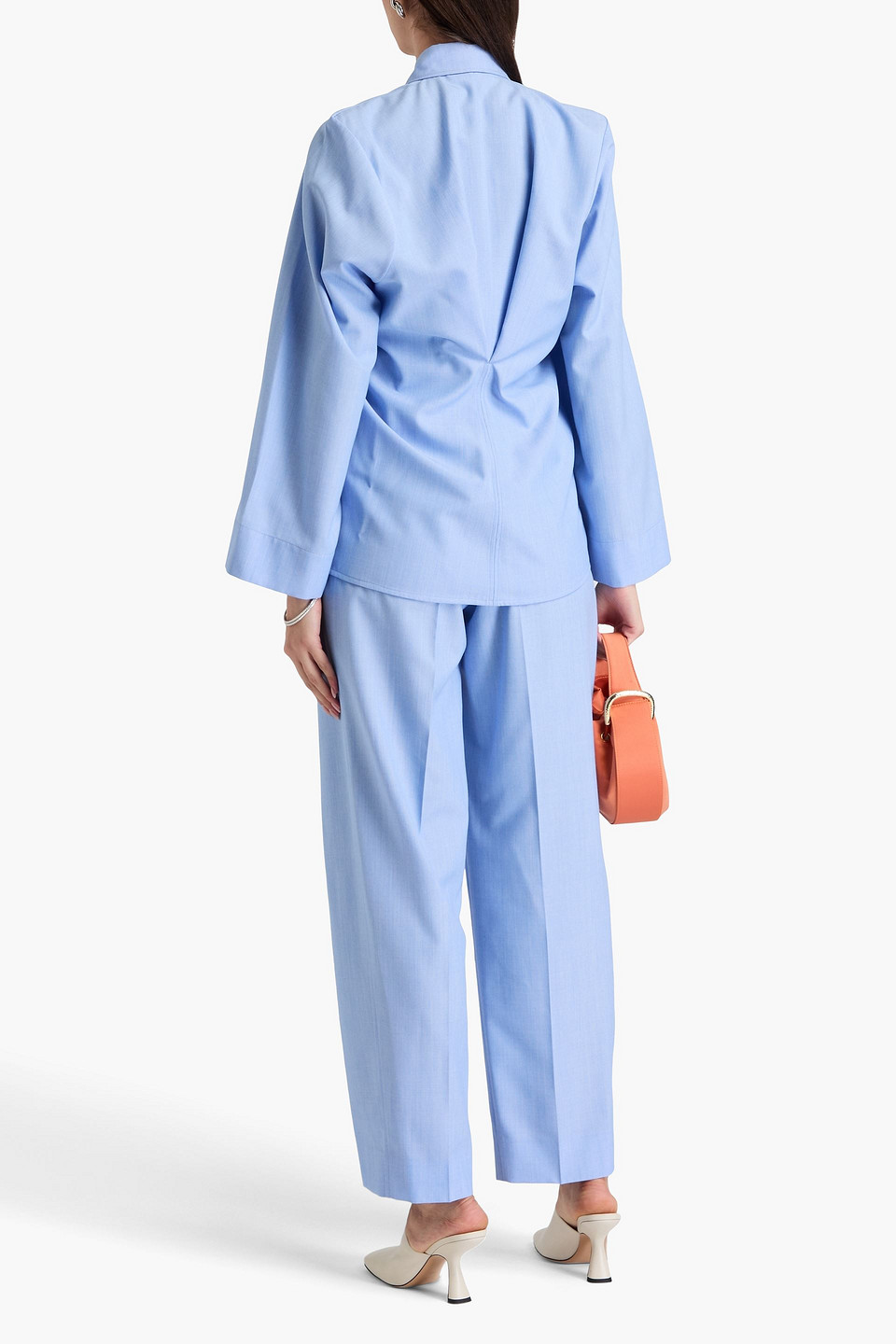 Victoria Beckham Pleated Wool Shirt In Bleu