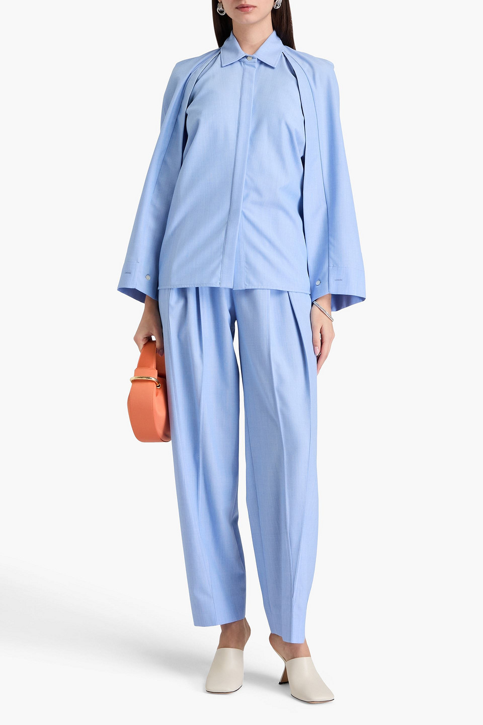 Victoria Beckham Pleated Wool Shirt In Bleu