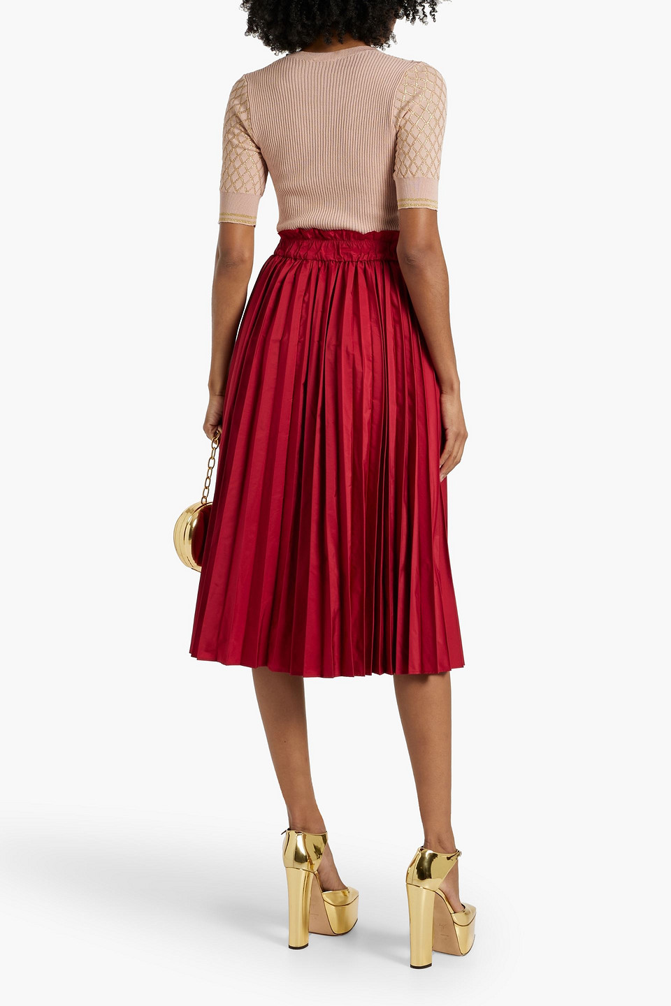 Red Valentino Pleated Taffeta Midi Skirt In Red