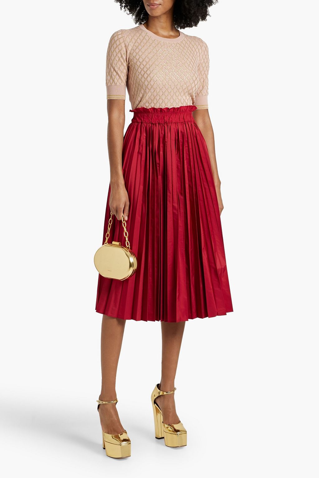 REDVALENTINO Pleated taffeta midi skirt