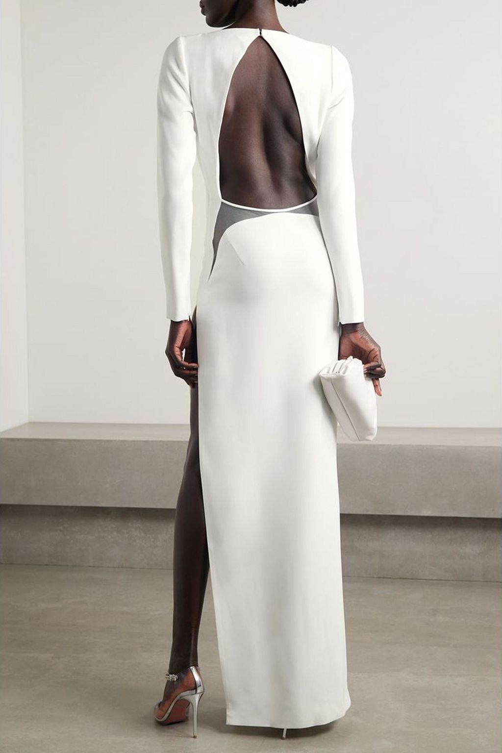 MÔNOT Cutout tulle-trimmed crepe gown