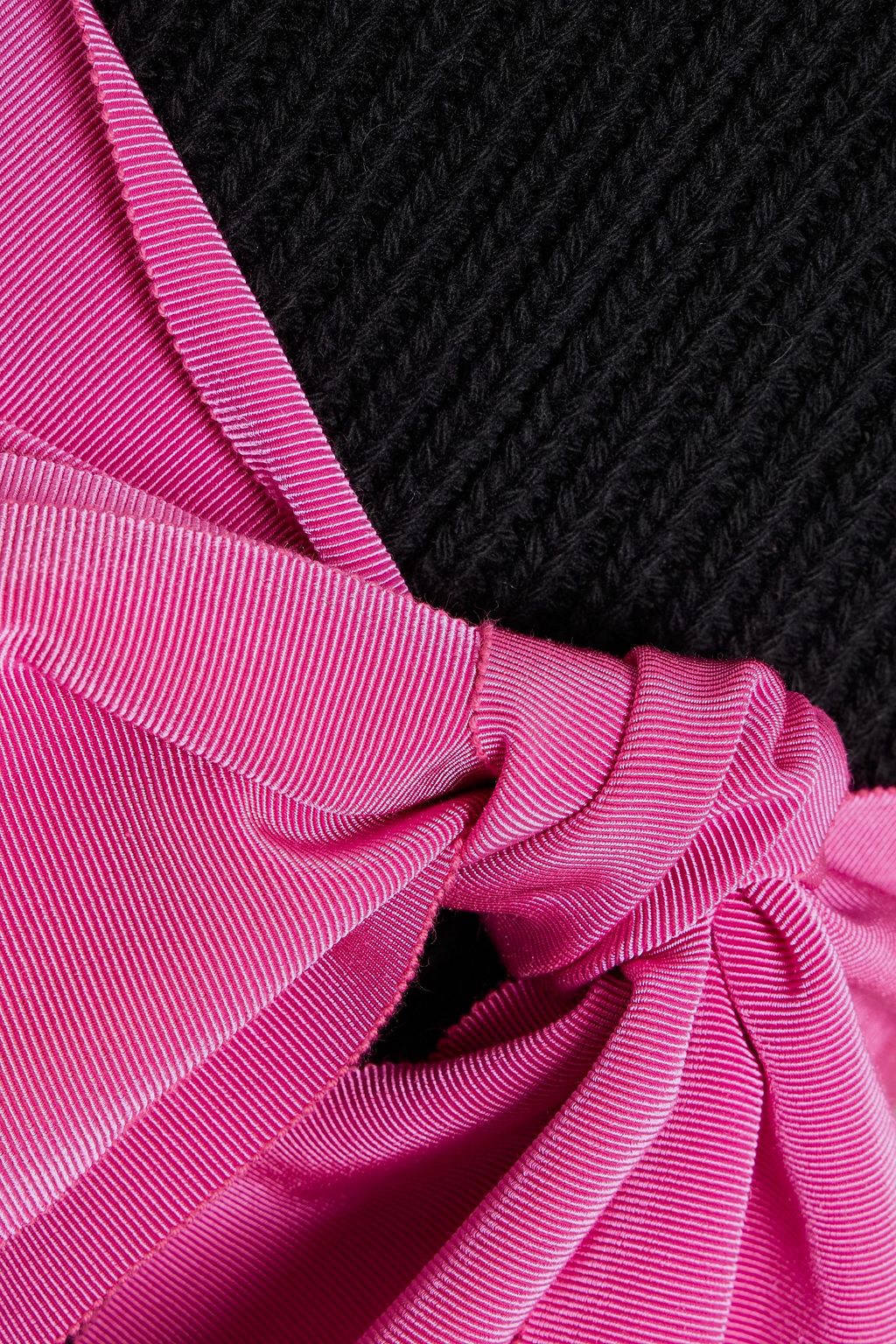 REDVALENTINO Bow-detailed cotton-blend grosgrain and ribbed-knit sweater