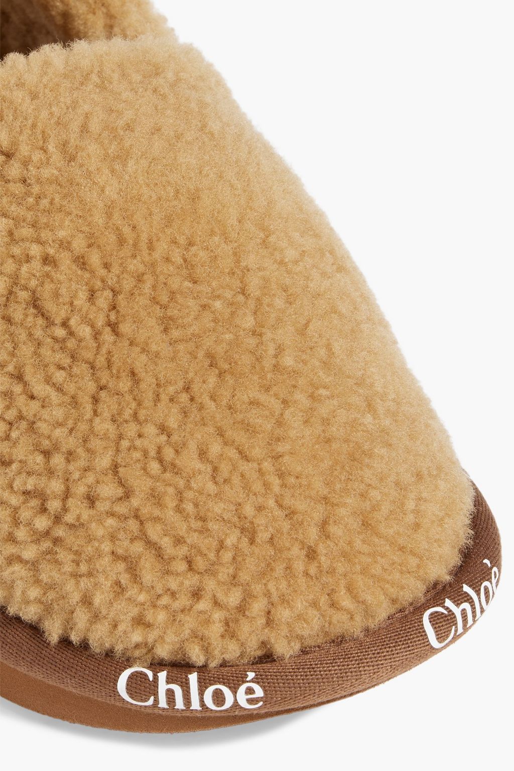 CHLOÉ Woody logo-print shearling slippers