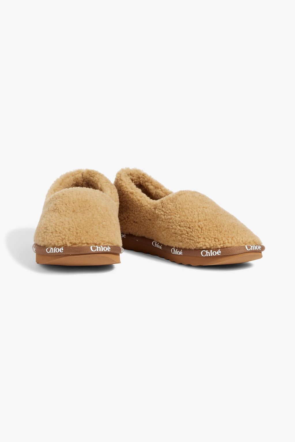 CHLOÉ Woody logo-print shearling slippers