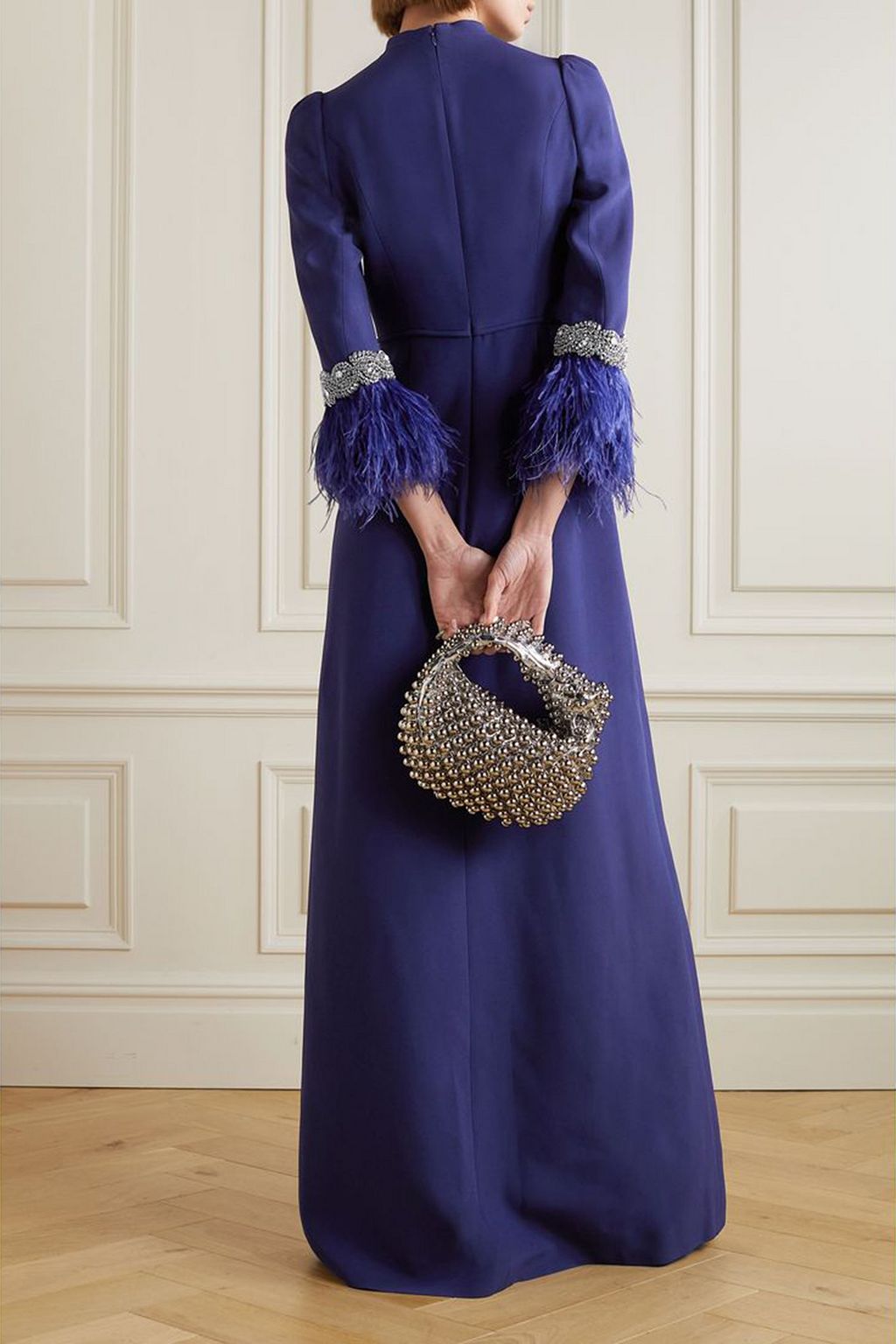 ANDREW GN Robe aus Cady mit Federn und Verzierungen