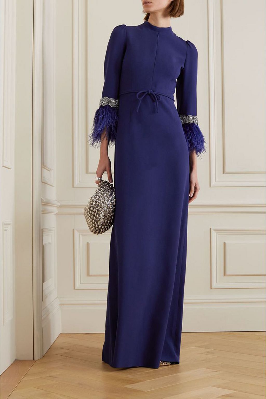 ANDREW GN Robe aus Cady mit Federn und Verzierungen