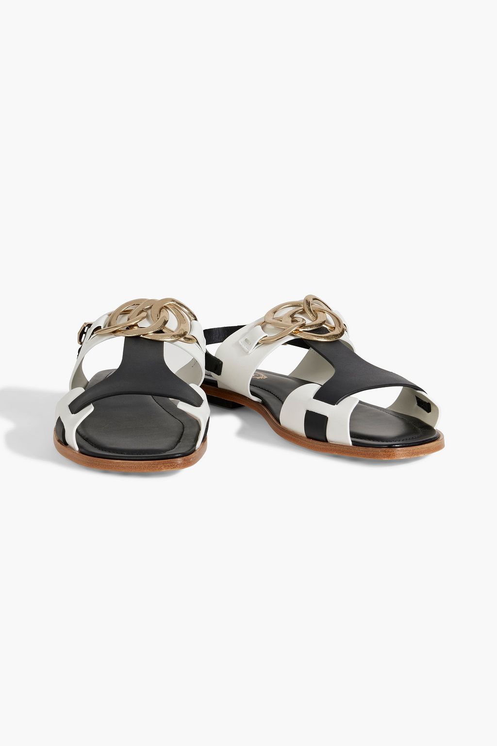 TOD'S Embellished two-tone leather slingback sandals