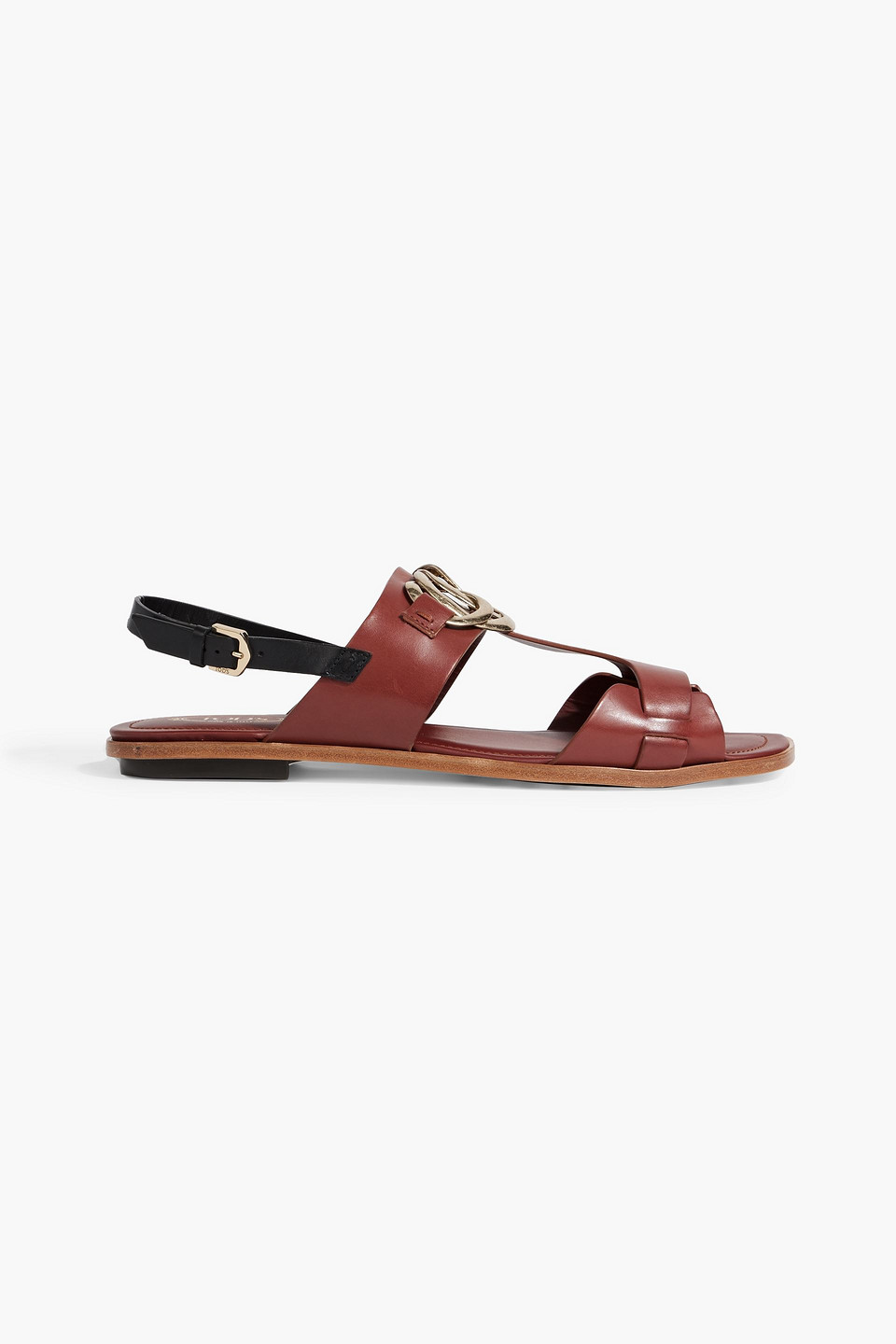 Embellished two-tone leather slingback sandals