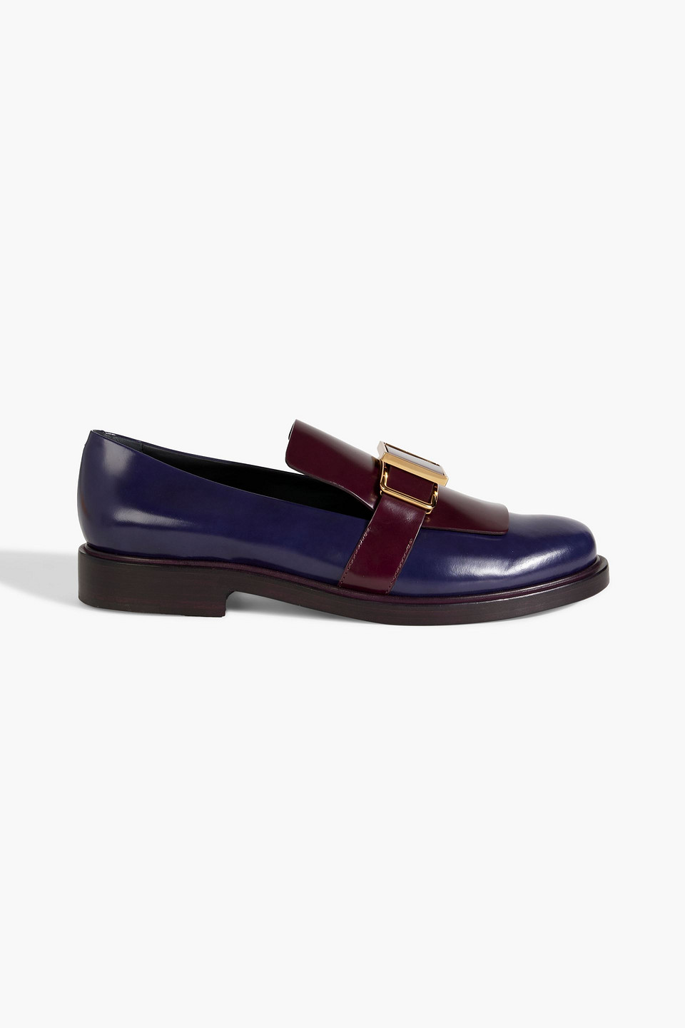 Tod's Embellished Two-tone Glossed-leather Loafers In Indigo
