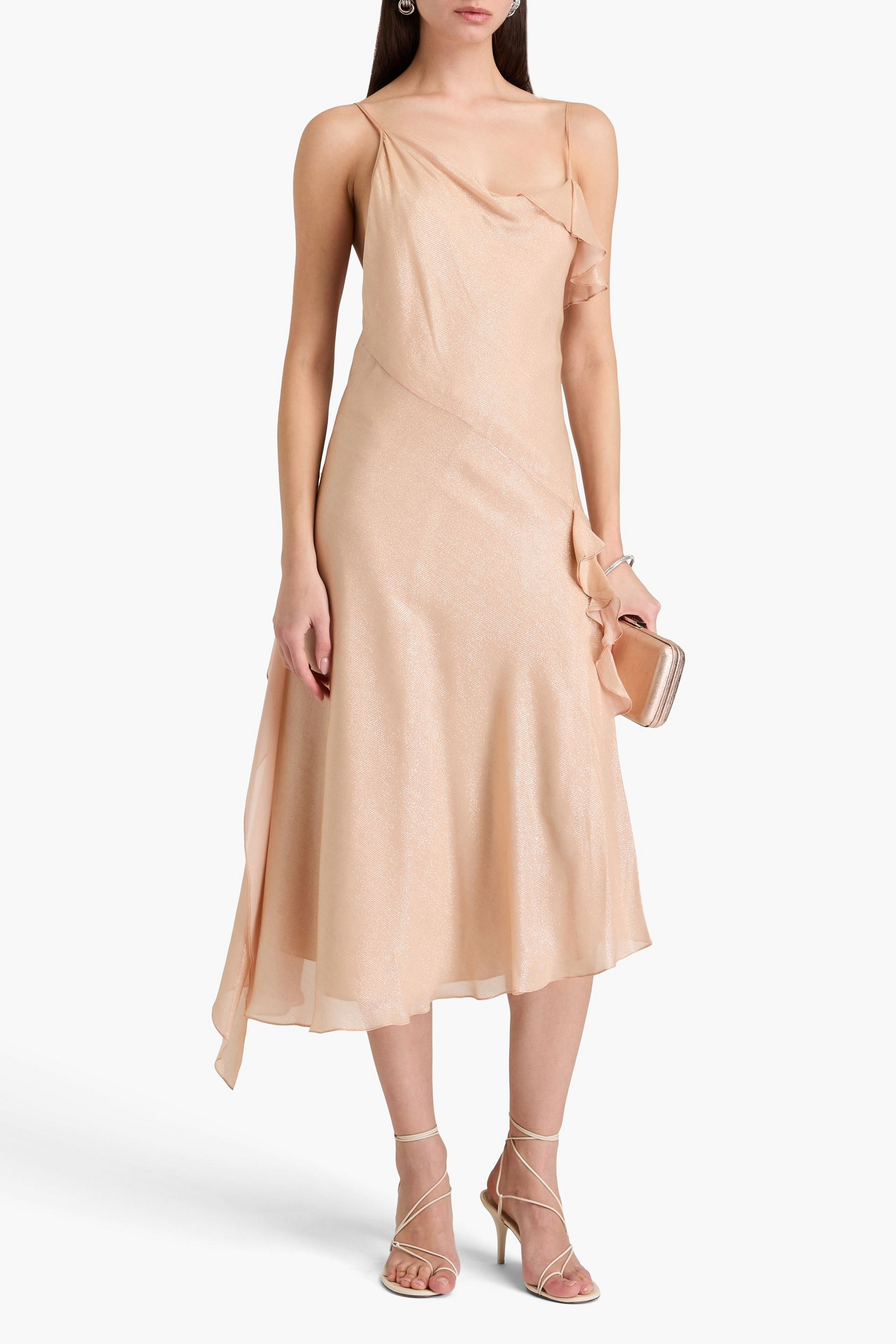 Victoria Beckham Asymmetric draped metallic crepe midi dress