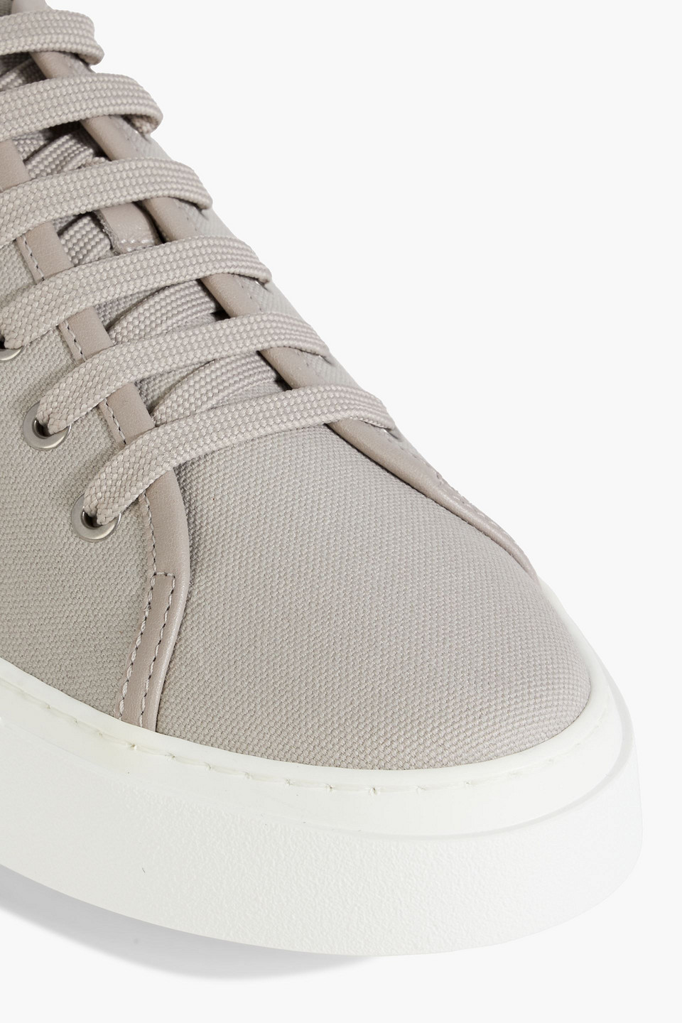 FERRAGAMO MEDITERRE LOGO-APPLIQUÉD LEATHER-TRIMMED CANVAS SNEAKERS
