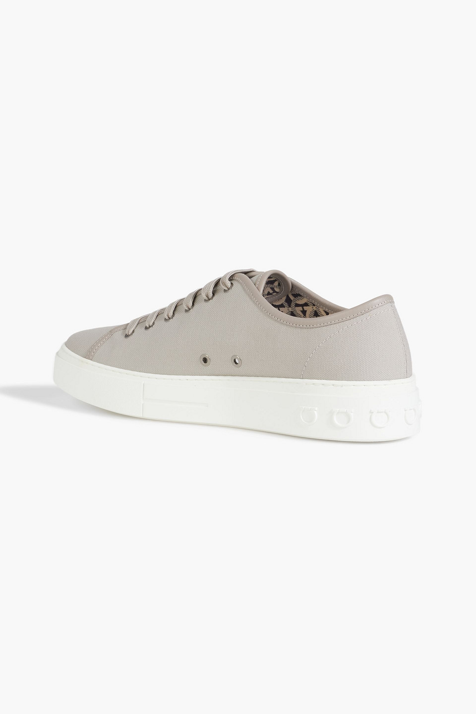 FERRAGAMO MEDITERRE LOGO-APPLIQUÉD LEATHER-TRIMMED CANVAS SNEAKERS