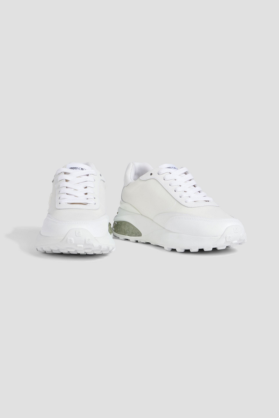 Jimmy Choo Memphis Embellished Leather And Neoprene Sneakers In White