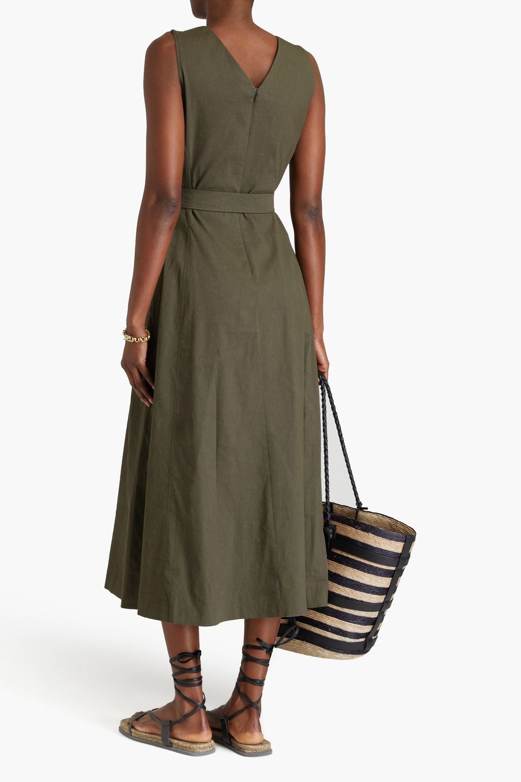 THEORY Belted linen-blend midi dress