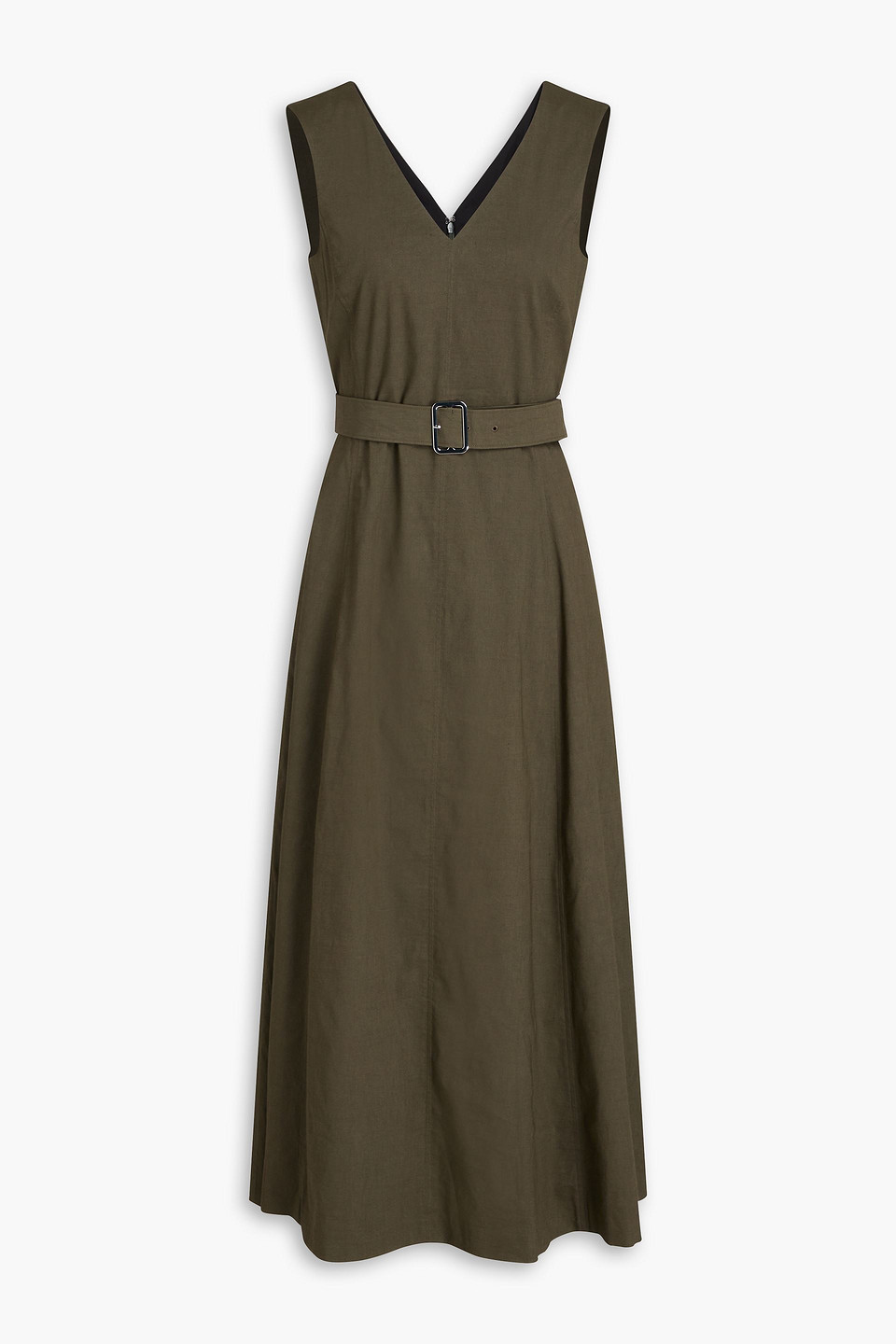 Theory Womens Belted Sleeveless Midi Dress In Green