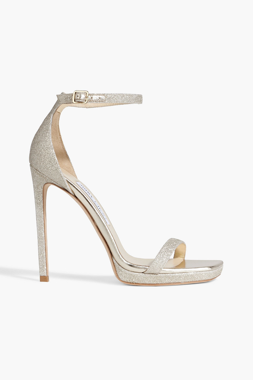 Jimmy Choo Alva 120 Glittered Metallic Leather Platform Sandals In Platinum
